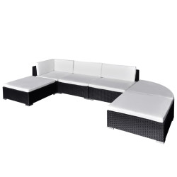 6 Pcs conjunto lounge de jardim c/ almofadões vime PE preto