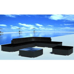 8 Pcs conjunto lounge de jardim c/ almofadões vime PE preto