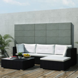 5 Pcs conjunto lounge de jardim c/ almofadões vime PE preto