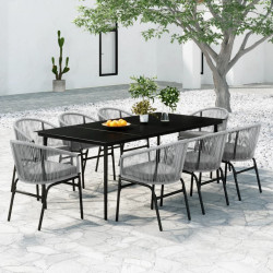 9 Pcs conjunto de jantar para jardim cinzento