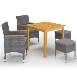 5 Pcs conjunto de jantar para jardim cinzento