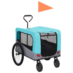 Reboque bicicletas/carrinho para animais 2-em-1 azul/cinza