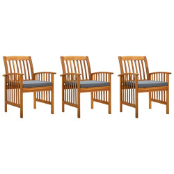 Cadeiras de jantar p/ jardim 3 pcs c/ almofadões acácia maciça