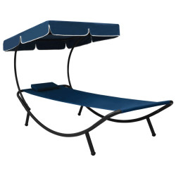 Espreguiçadeira com toldo e almofada azul