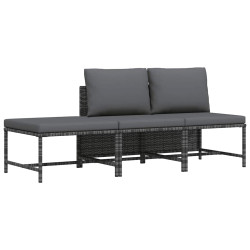 3 Pcs conjunto sofás de jardim c/ almofadões vime PE cinzento