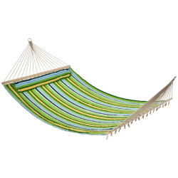 Cama Rede Suspensa de Jardim para 2 Pessoas Cama Rede para Campismo com Almofada Carga Máxima 180kg 210x140cm Azul Verde