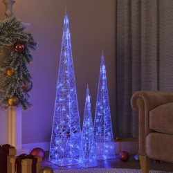 Conj. cones decorativos c/ leds azuis acrílico 60/90/120 cm