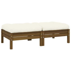 Sofá de jardim 2 lugares com almofadões cor creme pinho maciço