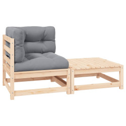 2 Pcs conjunto lounge de jardim com almofadões pinho maciço