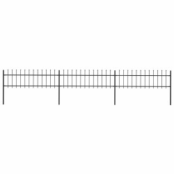 Cerca de jardim com topo em forma de lança em aço 504x60 cm, preta