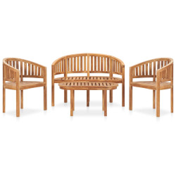 4 Pcs conj. lounge de jardim formato banana teca maciça