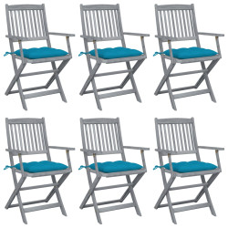 Cadeiras exterior dobráveis c/ almofadões 6 pcs acácia maciça