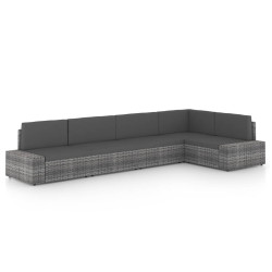 5 Pcs conjunto lounge de jardim c/ almofadões vime PE cinzento