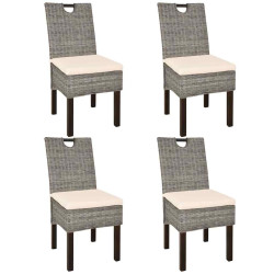 Cadeiras de jantar, 4 pcs, vime kubu e madeira de mangueira
