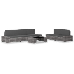 6 Pcs conjunto lounge de jardim vime PE cinzento