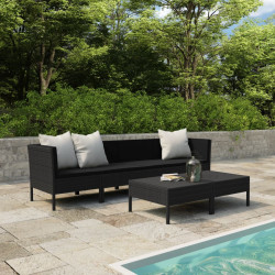 6 Pcs conjunto lounge de jardim c/ almofadões vime PE preto