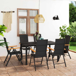 7 Pcs conjunto de jantar para jardim preto e castanho