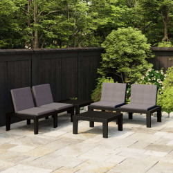 4 Pcs conjunto lounge de jardim c/ almofadões plástico cinzento