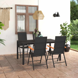 5 Pcs conjunto de jantar para jardim preto e castanho