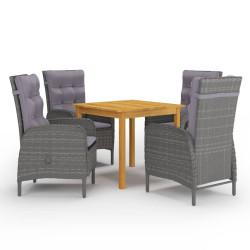 5 Pcs conjunto de jantar para jardim cinzento