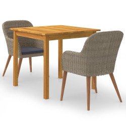 3 Pcs conjunto de jantar para jardim castanho