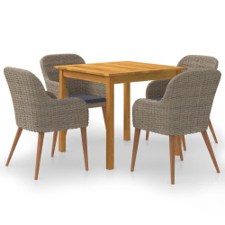 5 Pcs conjunto de jantar para jardim castanho