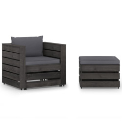 2 Pcs conj. lounge jardim + almofadões madeira impreg. cinzento
