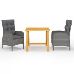 3 Pcs conjunto de jantar para jardim cinzento