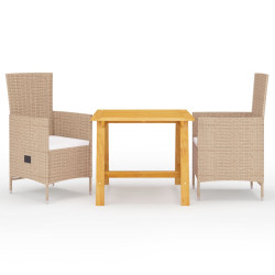 3 Pcs conjunto de jantar para jardim bege