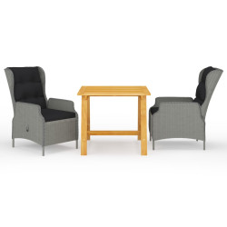 3 Pcs conjunto de jantar para jardim cinzento-claro