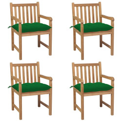 Cadeiras de jardim c/ almofadões verdes 4 pcs teca maciça