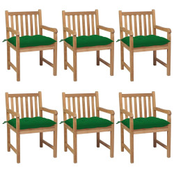 Cadeiras de jardim c/ almofadões verdes 6 pcs teca maciça