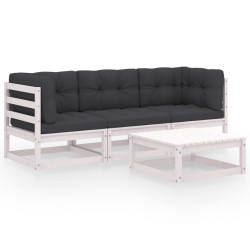 4 Pcs conjunto lounge de jardim com almofadões pinho maciço