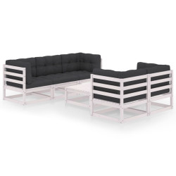 6 Pcs conjunto lounge de jardim com almofadões pinho maciço