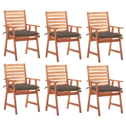Cadeiras de jantar p/ jardim 6 pcs c/ almofadões acácia maciça