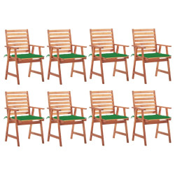 Cadeiras de jantar p/ jardim 8 pcs c/ almofadões acácia maciça