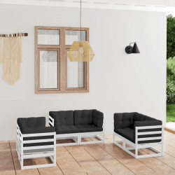 6 Pcs conjunto lounge de jardim com almofadões pinho maciço