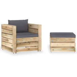 2 Pcs conj. lounge jardim c/ almofadões madeira impreg. verde