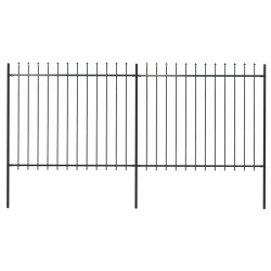 Cerca de jardim com topo em forma de lança em aço 337x150 cm, preta