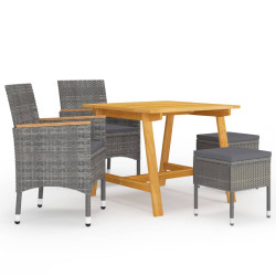5 Pcs conjunto de jantar para jardim cinzento