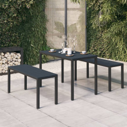 3 Pcs conjunto de jantar para jardim aço e wpc preto