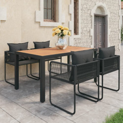 5 Pcs conjunto de jantar p/ jardim vime de PVC preto e castanho