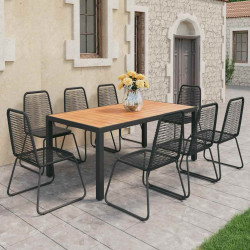 9 Pcs conjunto de jantar p/ jardim vime de PVC preto e castanho