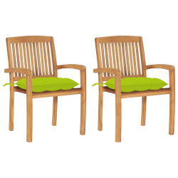 Cadeiras jardim c/ almofadões verde brilhante 2 pcs teca maciça