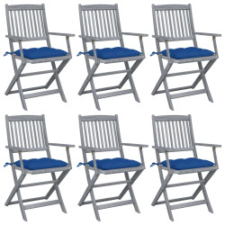 Cadeiras exterior dobráveis c/ almofadões 6 pcs acácia maciça