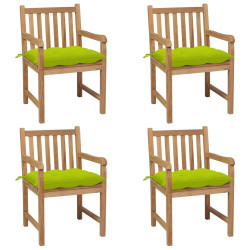 Cadeiras jardim c/ almofadões verde brilhante 4 pcs teca maciça