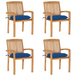 Cadeiras de jardim empiháveis c/ almofadões 4 pcs teca maciça