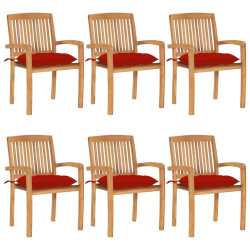 Cadeiras de jardim empiháveis c/ almofadões 6 pcs teca maciça