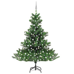 Árvore natal artif. luzes LED/bolas 210cm abeto caucasiano verde
