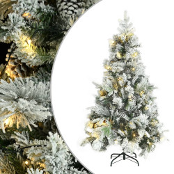 Árvore de natal pré-iluminada c/ flocos neve e pinhas PVC/PE